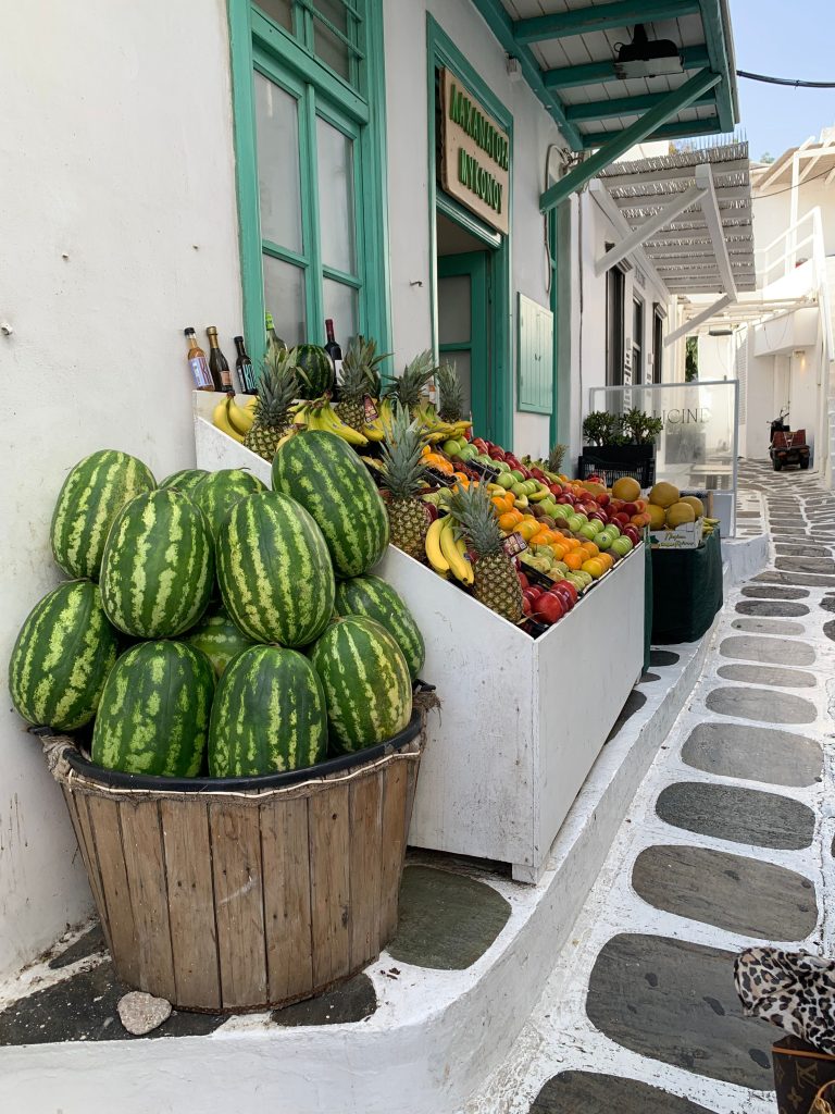 Greek outdoor market fruits and vegetables